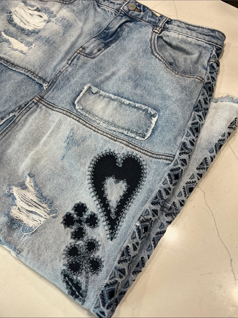 We The Free Distressed Patchwork Denim Maxi Skirt - Light Wash - Picture 4 of 7
